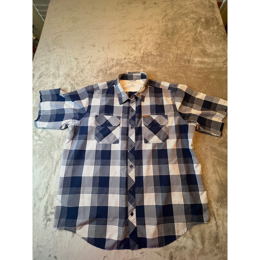 Orvis Shirt Mens XXL Blue Orange Short Sleeve Plaid Button Down - Picture 1 of 6